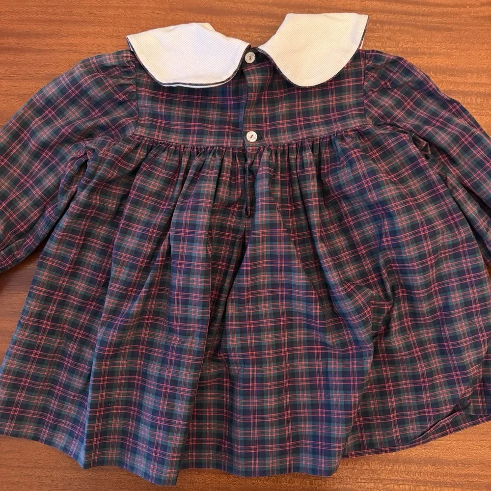 Vintage Ance K Dress Custom Made Girls Size 2  Blue Red Tartan Plaid Collar Y2K